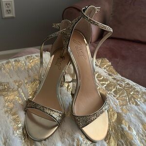 Badgley Mischka Jewel gold glitter heels